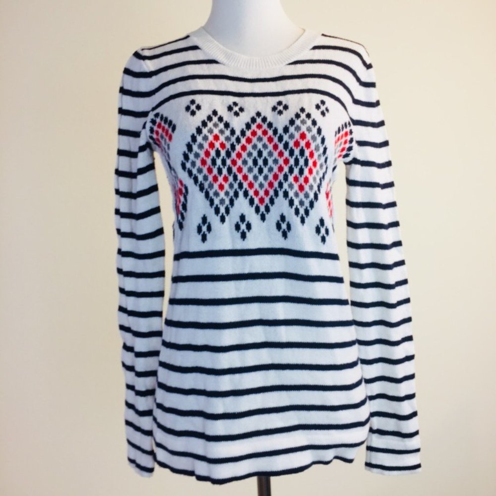 J. CREW Fair Isle Crewneck Sweater White Size XS